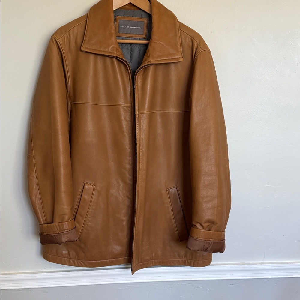 Apt. 9 Tan Leather Zip-Front Bomber Jacket Vintage